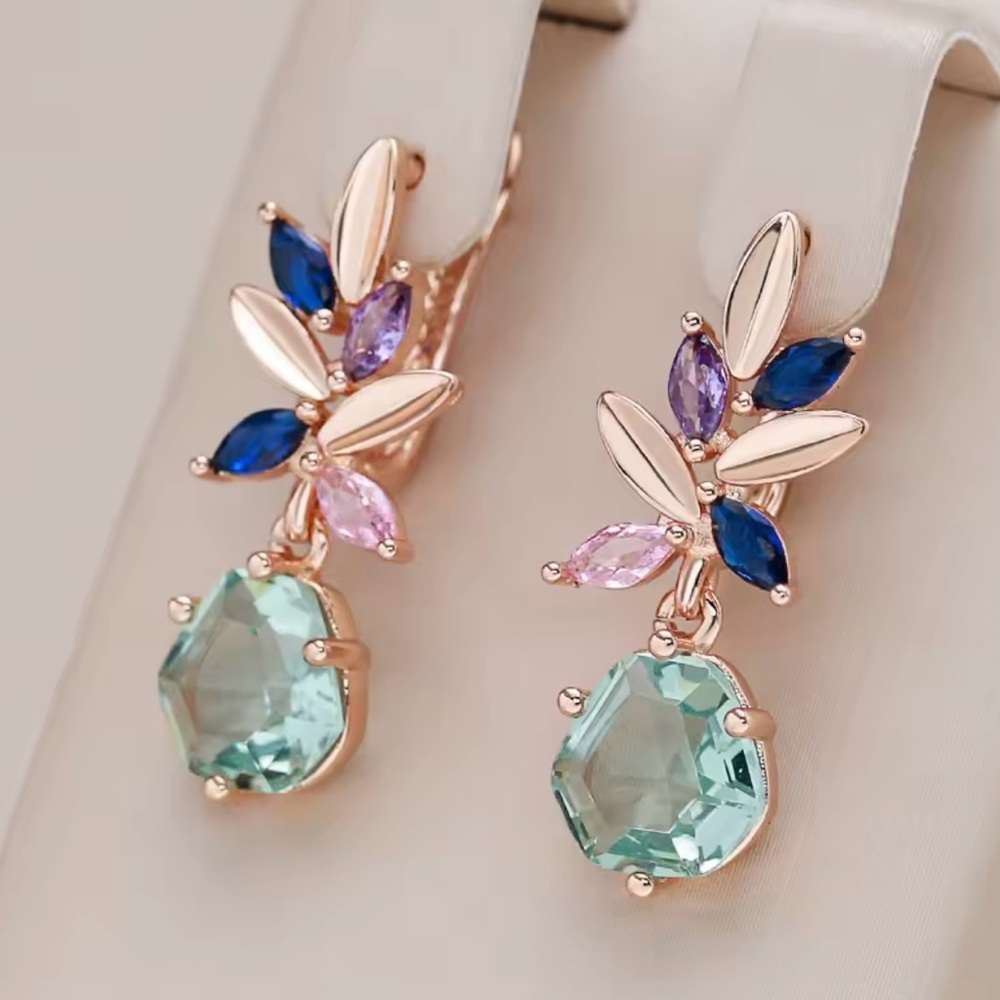 Green Natural Zirconia Pendant Rose Gold Earrings